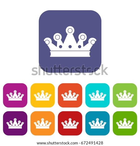 Royal crown icons set vector illustration in flat style In colors red, blue, green and other