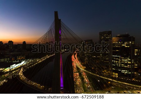Estaiada Bridge in a Beautiful Evening Hour in Sao Paulo, Brazil Royalty-Free Stock Photo #672509188