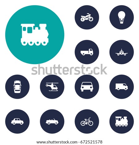 Set Of 12 Shipping Icons Set.Collection Of Panorama, Coupe, Bicycle And Other Elements.