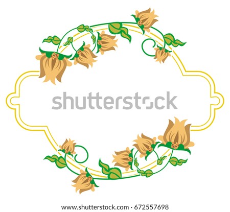 Decorative label with abstract flowers. Vector clip art.