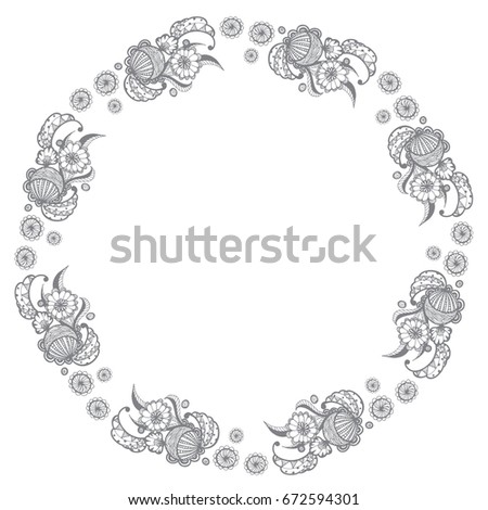 vector illustration of hand drawing Zentangle flower wreaths doodle for greeting card