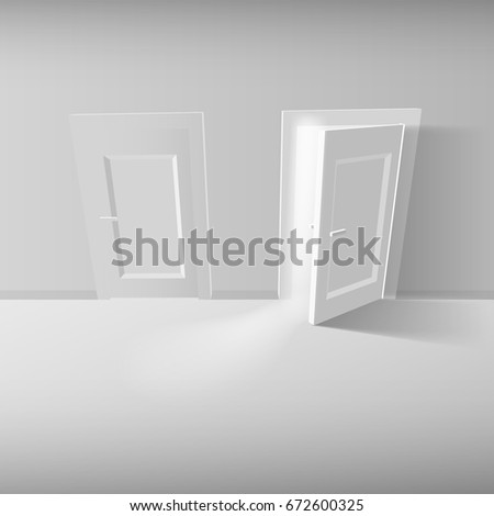 3D Closed And Open Door With Frame. EPS10 Vector