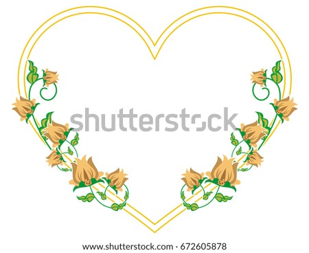 Heart shaped label with abstract flowers. Vector clip art.