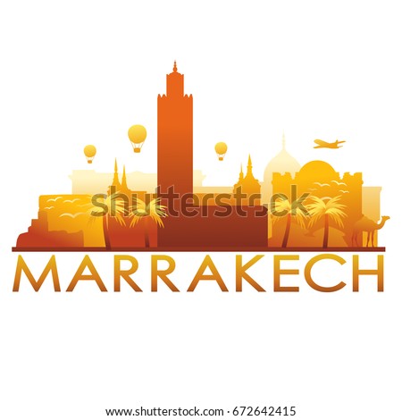 Marrakech Skyline Silhouette Gradient Vector City Design.
