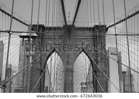 Brooklyn bridge tower arch and cables perspective and leading lines