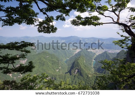 Scenic panorama form on of the viewpoints at Tianmen mountains, China