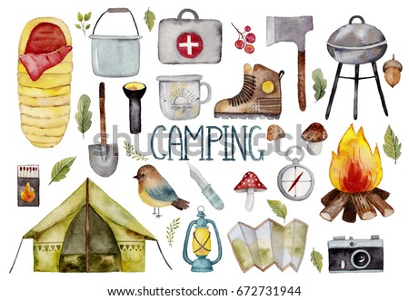 Watercolor collection with camping elements