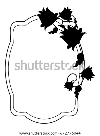 Black and white silhouette floral frame. Vector clip art