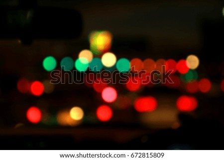 In the car & Bokeh of lighting on the way Bangkok, Thailand