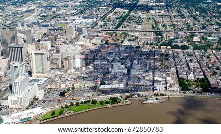 Aerial view of French Quarter and Downtown, New Orleans, Louisiana