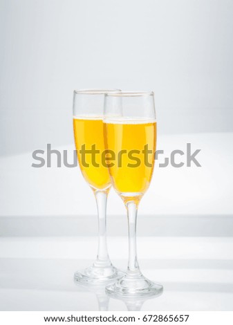 Transparency Double Glass of White wine on isolated background with Still life food
