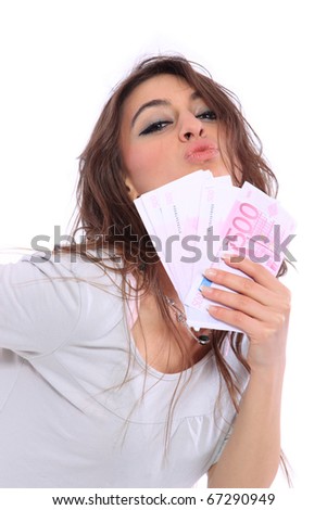 Cheerful young lady holding cash