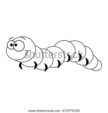 Colorless funny cartoon caterpillar. Vector illustration. Coloring page. Preschool education. 