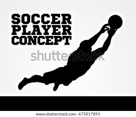 A silhouette soccer player goal keeper catching the football ball