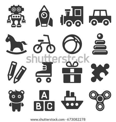 Toys Icons Set on White Background. Vector Royalty-Free Stock Photo #673082278