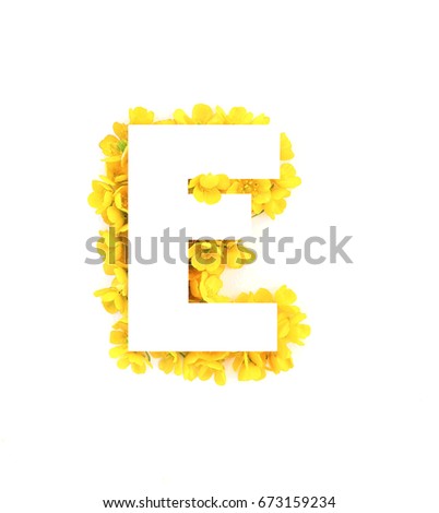 Letter E on yellow wildflowers