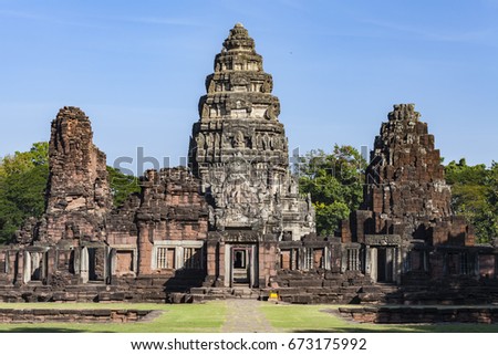 Phimai Historical Park Phimai Historical Park protects one of the most important temples of Cambodia. Royalty-Free Stock Photo #673175992
