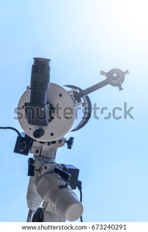 Observing the Sun with telescope. Solar eclipse telescope solar filter.
