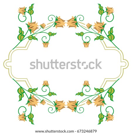 Decorative label with abstract flowers. Raster clip art.