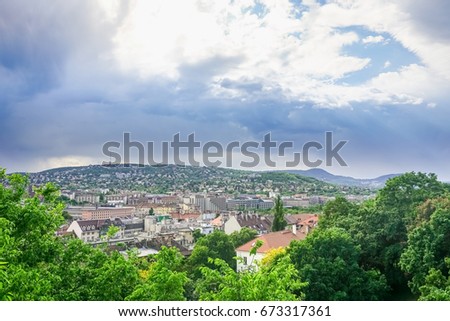 A aerail cityscape view of Budapest, summer time. Hungary.