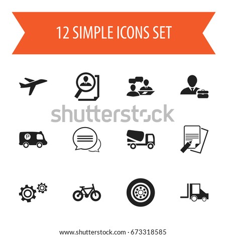 Set Of 12 Editable Complex Icons. Includes Symbols Such As Tire, Cogwheel, Lorry And More. Can Be Used For Web, Mobile, UI And Infographic Design.