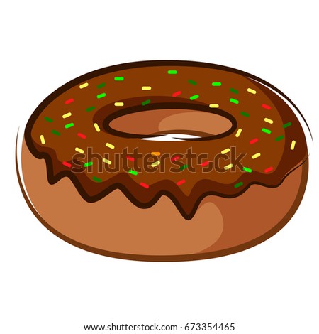 Cartoon Illustration of Sweet Donut Cake with Chocolate