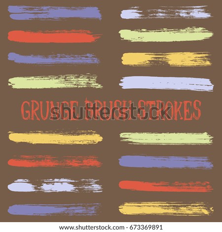 Ink or paint brush stripes vector collection. Set of brush stroke stripes on brown background. Gouache paint dabs set, brushstrokes design elements. Acrylic, watercolor, wall paint.