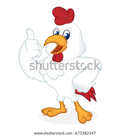 Chicken cartoon giving thumb up and smiling isolated in white background