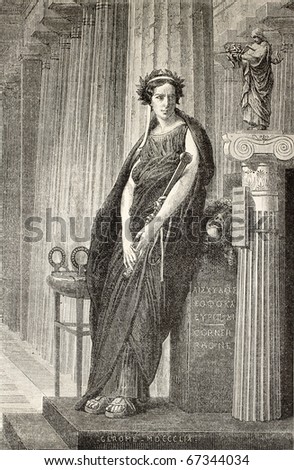 Elizabeth Rachel Felix, famous French actress known as Madamoiselle Rachel. From drawing of Marc, after peinture of J. L. Gerome, published on L'Illustration, Journal Universel, Paris, 1860