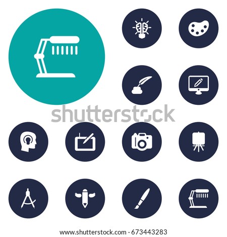 Set Of 12 Creative Icons Set.Collection Of Bulb, Photo, Screen And Other Elements.