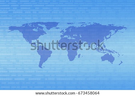 Blue digital dot world map over binary code background, Technology internet communication concept, Elements of this image furnished by NASA
