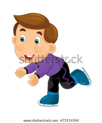 cartoon Ice skating happy and funny boy - winter sport / isolated illustration for children