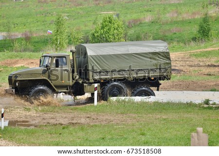 Military vehicle on the road