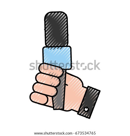 hand human with microphone communication device icon