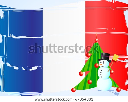 Snowman and tree on the French flag