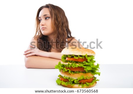 picture of healthy woman rejecting junk food isolated over white background