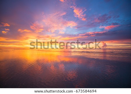 extreme color of sunset at one of the beach of north Borneo