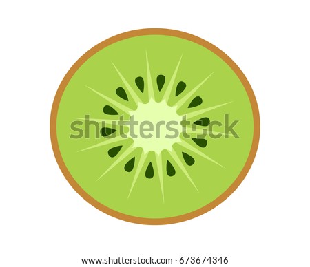 Kiwi fruit, kiwifruit or Chinese gooseberry half cross section flat color vector icon for food apps and websites Royalty-Free Stock Photo #673674346