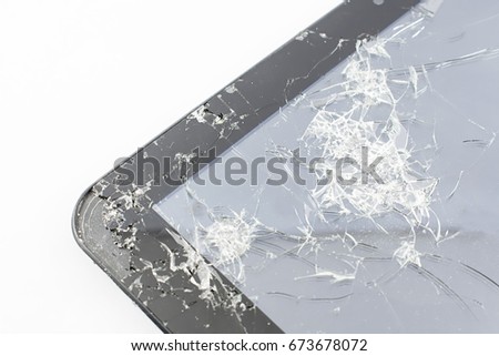 Tablet with split touch screen. On a white background.
