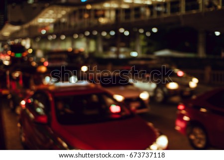 Abstract Soft Light in Night City with the Light from Cars on the Road from Bangkok