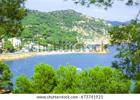 General view on Costa Brava waterfront at sunny day in summer