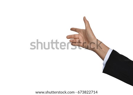 Woman hand touching or pointing to something isolated on white background with clipping path.