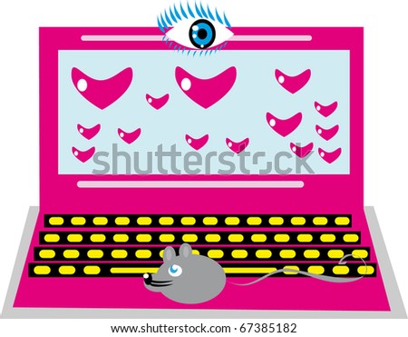 The ridiculous pink fantastic laptop. Animated cartoon illustration