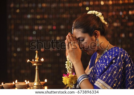 festive of light,Indian woman praying