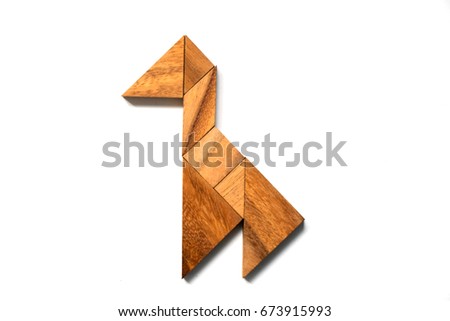 Wooden tangram puzzle in buffalo shape on white background