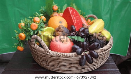 Basket Fruit banana carrot lemon water melon orange apple