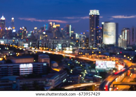Beauty city downtown blurred bokeh light aerial view, abstract background