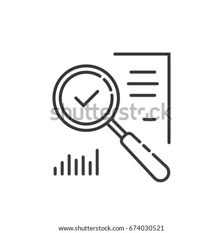 thin line magnifying glass like audit assess. concept of identification vulnerable or advisor job in business. linear flat style trend modern logotype graphic art design isolated on white background Royalty-Free Stock Photo #674030521