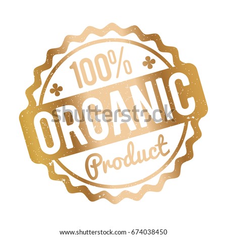 Organic Product rubber stamp gold on a white background.