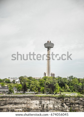 Beautiful background photo of Niagara Ontario Canada observation tower blurred in background near the world famous waterfalls